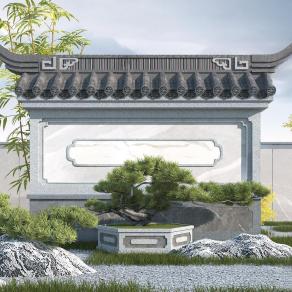 中式石材照壁3D模型下载